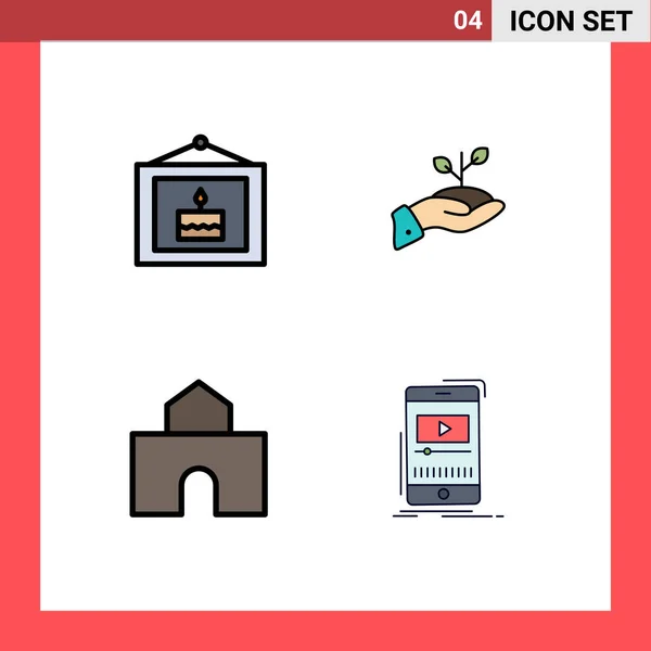 Set Modern Icons Symbols Signs Birthday Money Picture Donation Architecture — Stock Vector