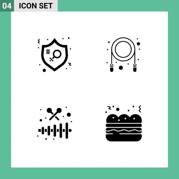 Modern Set Solid Glyphs Pictograph Feminism Music Protection Rope Party — Stock Vector