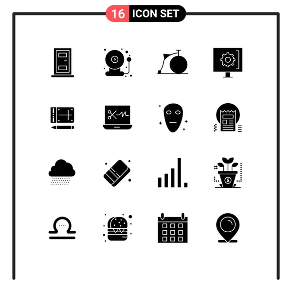 Universal Icon Symbols Group Modern Solid Glyphen Bleistift Unterstützung Transport — Stockvektor