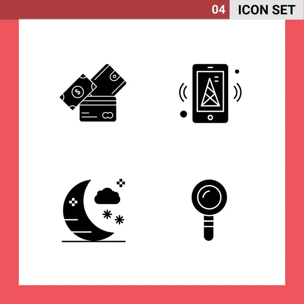 Mobile Interface Solid Glyph Set Pictograms Credit Card Halloween Dollar — 스톡 벡터