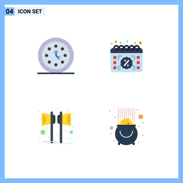 Pack Iconos Planos Creativos Reloj Venta Hora Calendario Música Elementos — Vector de stock