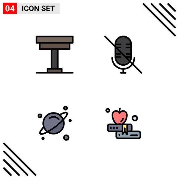 Icônes Créatives Signes Modernes Symboles Chaise Science Intérieur Microphone Pomme — Image vectorielle