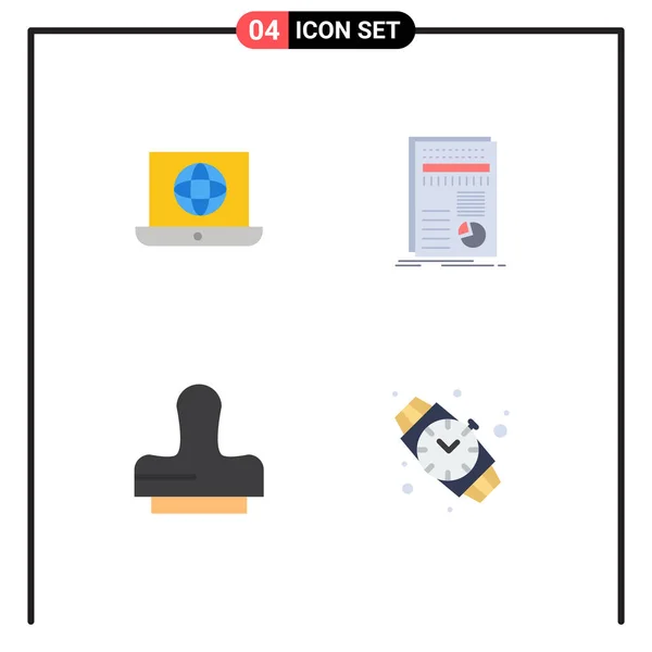 Grupo Conjunto Iconos Planos Modernos Para Computadora Portátil Clon Técnica — Vector de stock