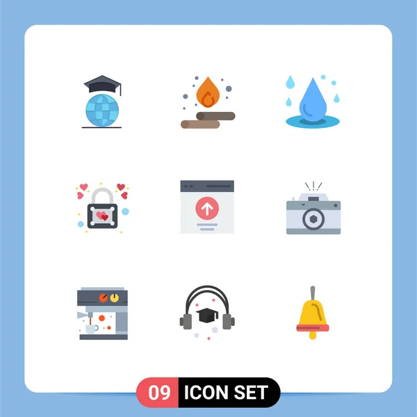 Pictogram Set Simple Flat Colors Communication Love Drop Lock Water — Stock Vector