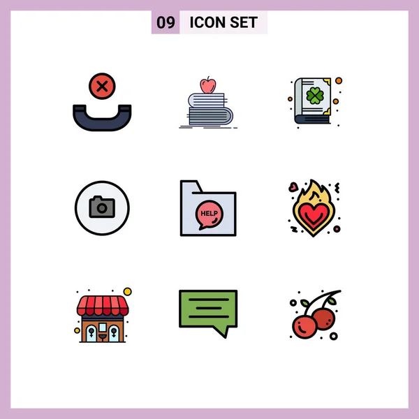 用于Web和Mobile Applications联系人 Book Basic Camera可编辑向量设计元素的通用Filledline平面颜色集 — 图库矢量图片
