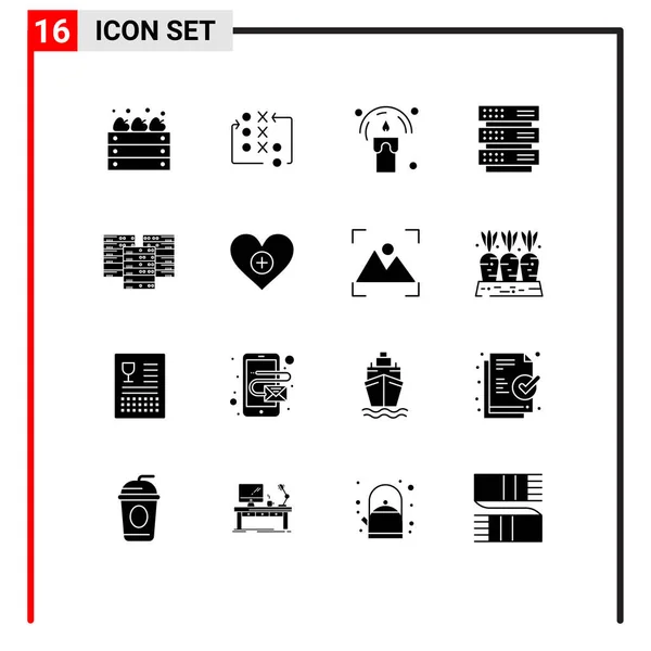 Pictogram Set Simple Solid Glyphs Center Storage Tactical Rack Night — Stock Vector