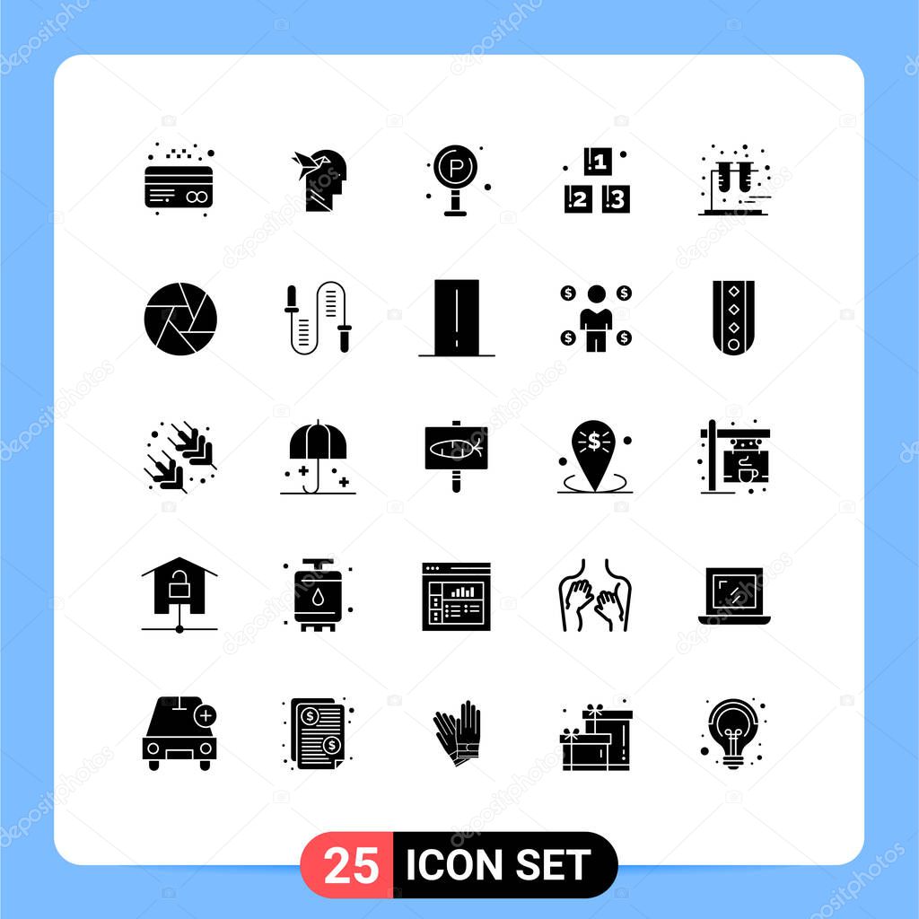 25 Thematic Vector Solid Glyphs and Editable Symbols of tubes, chemistry, life, school, blocks Editable Vector Design Elements
