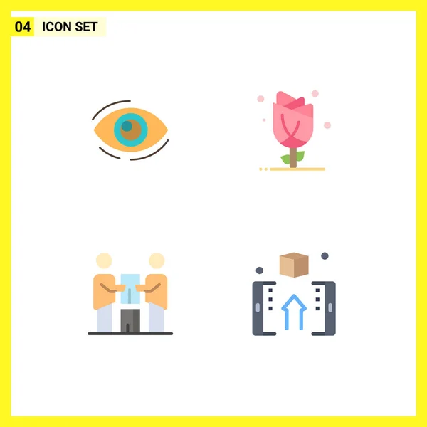 Set Commercial Flat Icons Pack Eye Flower Looking View Rose — Stock Vector
