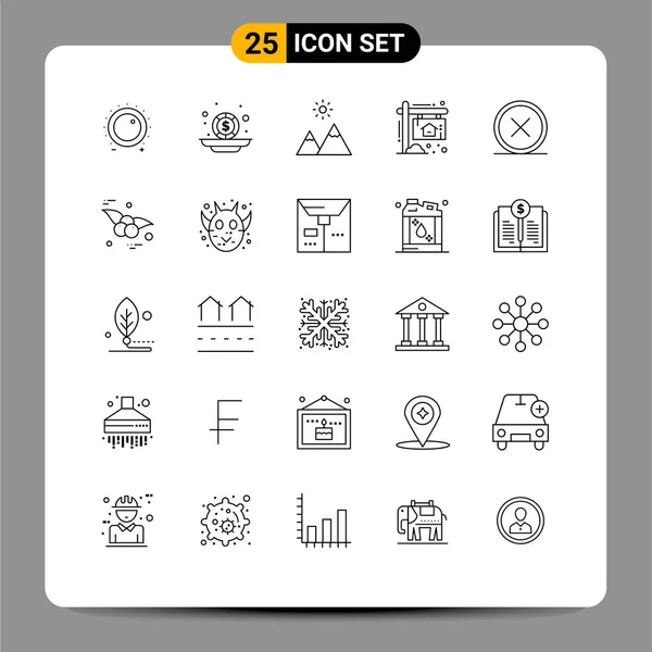 25ユーザーインターフェイスライン円 コイン ボード ピークの現代的な記号とシンボルのパック編集可能なベクトルデザイン要素 — ストックベクタ