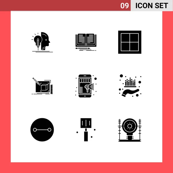 Universal Icon Symbols Group Modern Solid Glyphen Bleistift Skizze Wohnung — Stockvektor