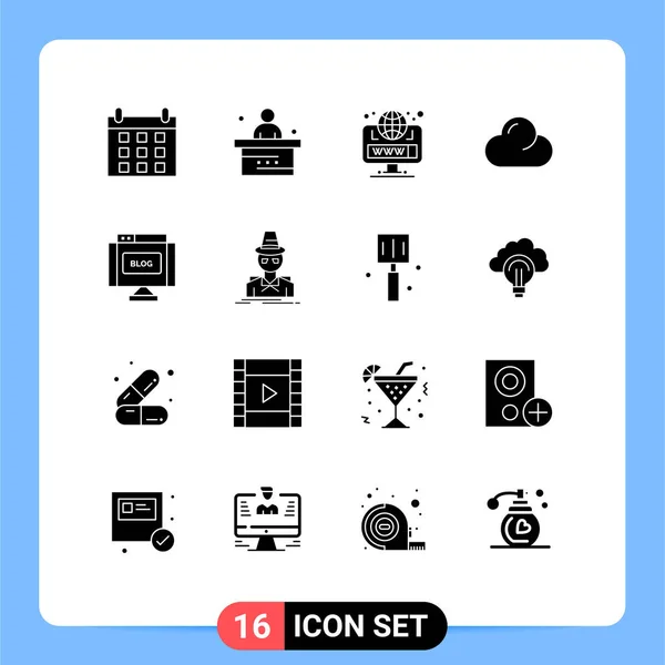 Conjunto Moderno Glifos Sólidos Símbolos Como Internet Blog Navegador Nublado — Archivo Imágenes Vectoriales