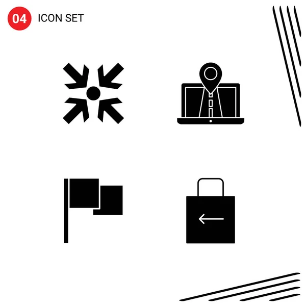 Mobile Interface Solid Glyph Set Pictograms Arrows Flag Navigation Gps — 스톡 벡터