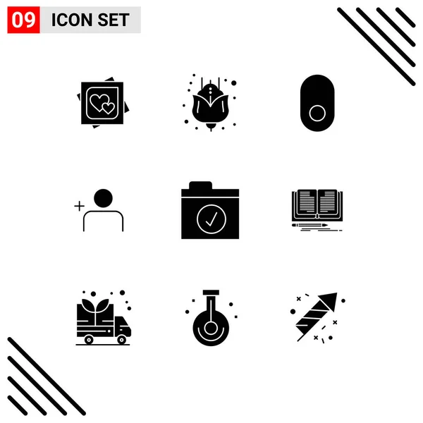 Mobile Interface Solid Glyph Set Pictograms Writing Folder Apple Complete — 스톡 벡터