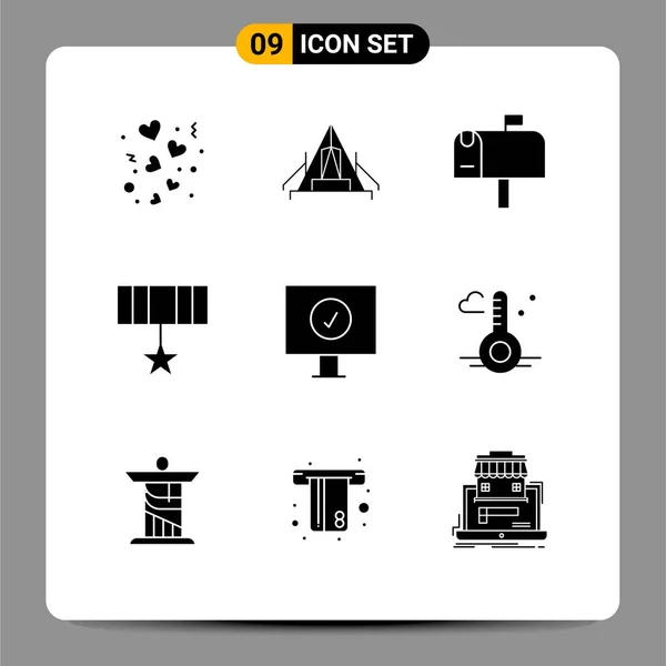 Pictogram Set Egyszerű Szilárd Glifák Antivírus Jelvény Kemping Díj Postaláda — Stock Vector