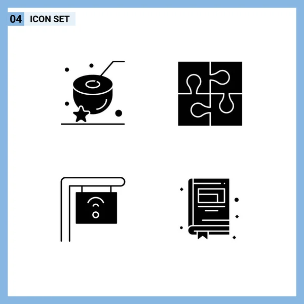 Glyphe Solide Pack Symboles Universels Noix Coco Café Boisson Puzzle — Image vectorielle