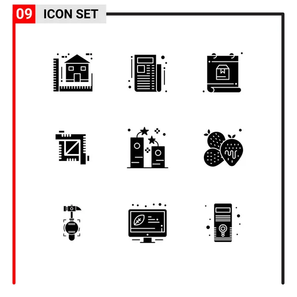 Pictograma Conjunto Glifos Sólidos Simples Fogo Artifício Editor Gráfico Calendário — Vetor de Stock