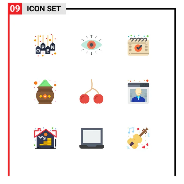 Mobile Interface Flat Color Set Med Piktogram Körsbär Pulver Medlem — Stock vektor