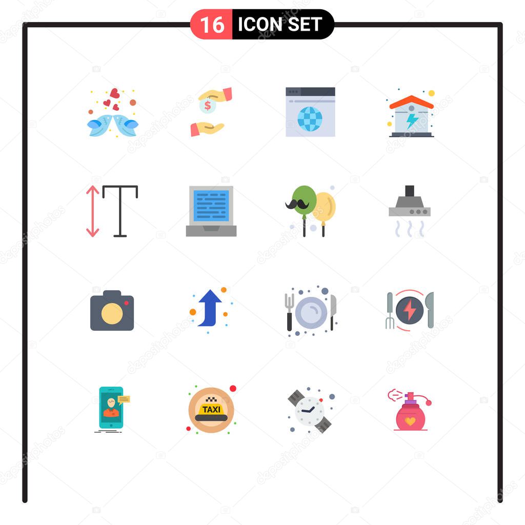 Pack of 16 Modern Flat Colors Signs and Symbols for Web Print Media such as font, house, corrupt, home, web Editable Pack of Creative Vector Design Elements
