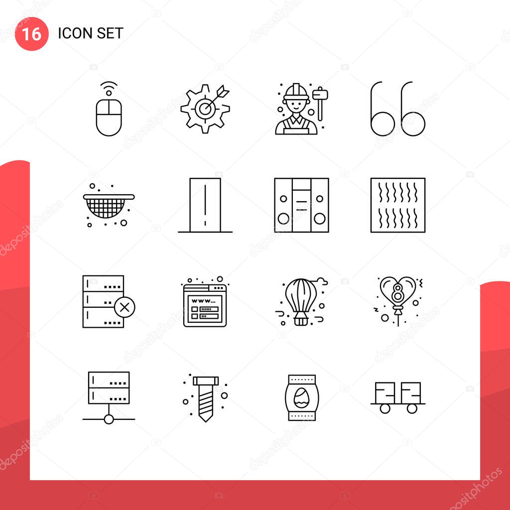 16 User Interface Outline Pack of modern Signs and Symbols of food, strainer, target, quotes, labour Editable Vector Design Elements