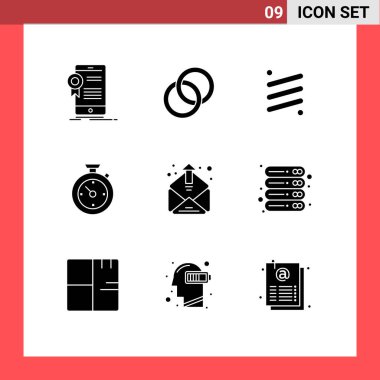 Otel, zamanlayıcı, taahhüt, pusula, para birimi düzenlenebilir vektör tasarım elementlerinin modern 9 Katı İşaretleyicisi