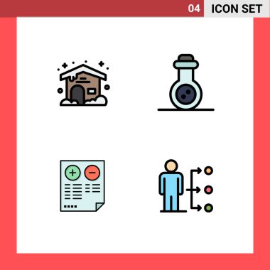 Ev için 4 Modern Filledline Düz Renkler Grubu, artı, bakteri, artılar, Düzenlenebilir Vektör Tasarım Elemanlarına bağlan