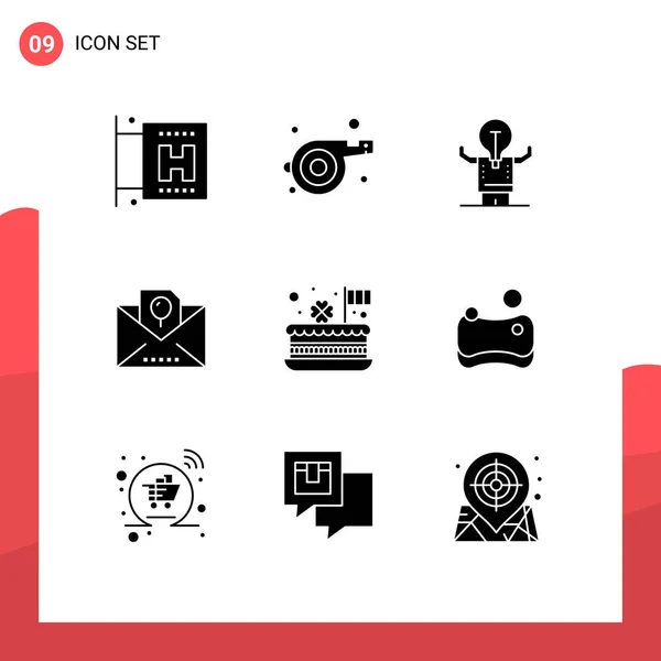 Universal Solid Glyphs Set Web Mobile Applications Celebration Cake Man — Stock Vector