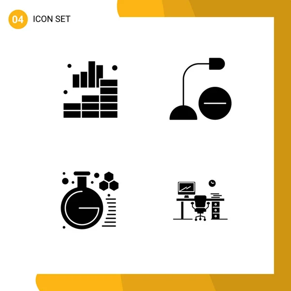 Grupo Glifos Sólidos Signos Símbolos Para Análisis Química Gráfico Gadget — Vector de stock