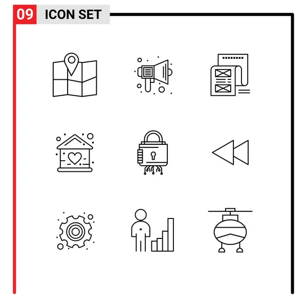 Universal Icon Symbols Group Modern Outlines House Doll Document Building - Stok Vektor
