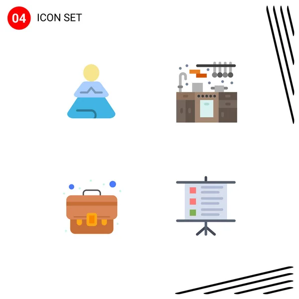 Group Flat Icons Jelek Szimbólumok Gyors Bőrönd Jóga Konyha Készlet — Stock Vector