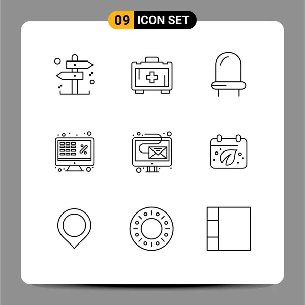 Set Modern Ikonok Szimbólumok Jelek Hírlevél Mail Fény Digitális Laptop — Stock Vector