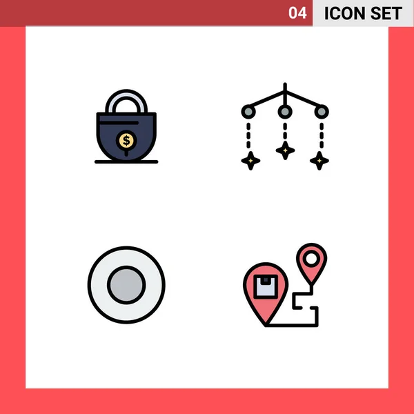 Mobile Interface Filledline Flat Color Set Pictograms Business Service Lock — Stock Vector