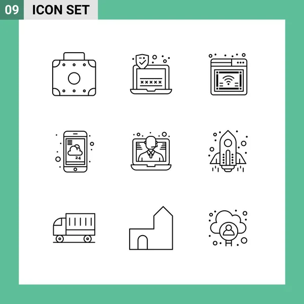 Creative Icons Moderní Značky Symboly Podpory Konference Web Počasí Report — Stockový vektor