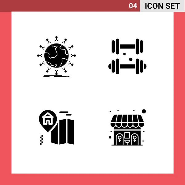 Набор Векторных Значков Символов Глобальных Домашних Глобальных Фитнес Карт Таблиц — стоковый вектор