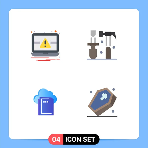Flat Icon Confezione Simboli Universali Elementi Essenziali File Allarme Cacciavite — Vettoriale Stock