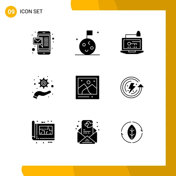 User Interface Pack Basic Solid Glyphs Picture Landmark Hardware Camera — Stock Vector