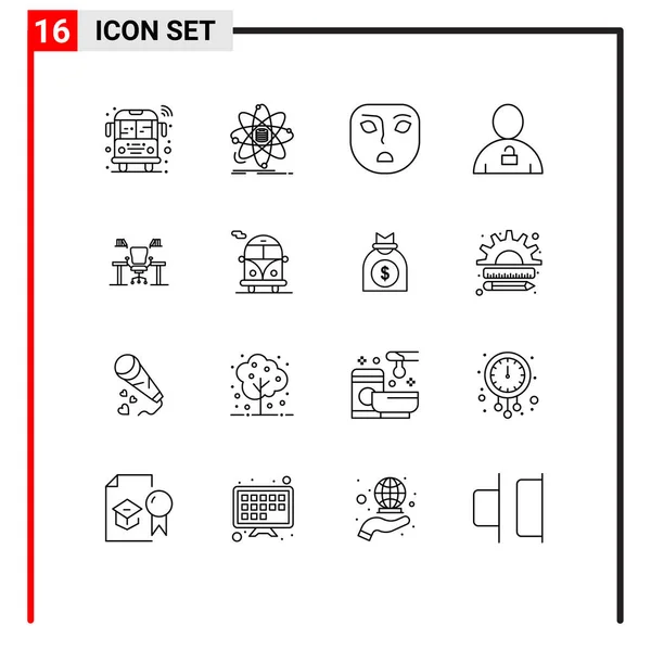 Set Modern Icons Symbols Signs Table Padlock Science Human Avatar — Stock Vector
