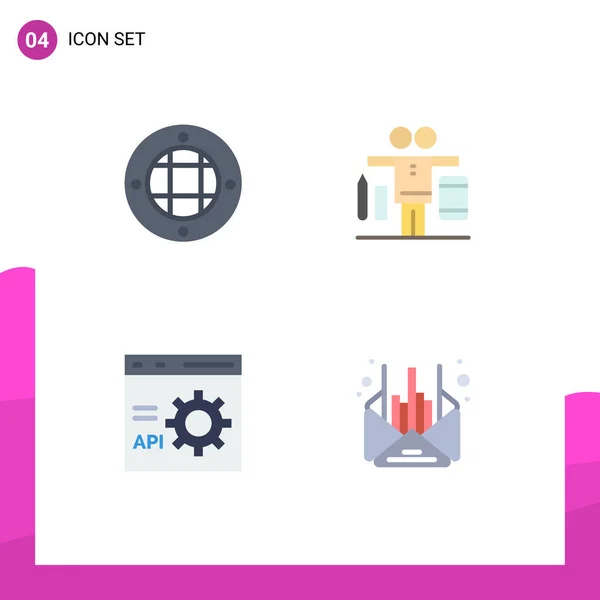 Webおよびモバイルアプリケーション用に設定された4つのユニバーサルフラットアイコン内部 コーディング 開発編集可能なベクトルデザイン要素 — ストックベクタ