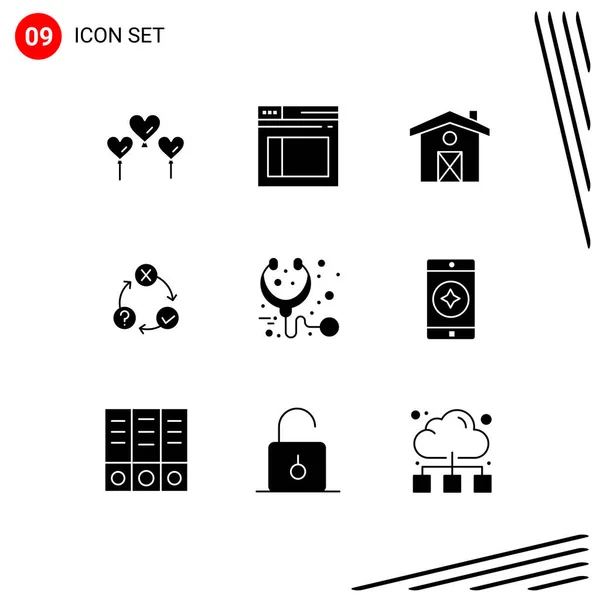Universal Solid Glyphs Set Web Mobile Applications Medical Care House — Stock Vector