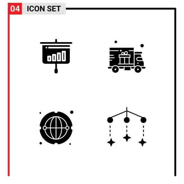 Gruppe Von Modernen Solid Glyphen Set Für Diagramm Kommunikation Information — Stockvektor