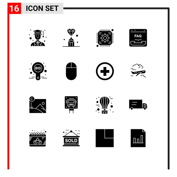 Set Modern Icons Symbols Signs Bid Faq Chip Contact Browser — Stock Vector