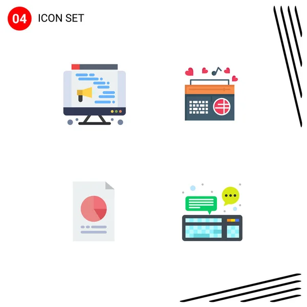 Mobile Interface Flat Icon Set Pictograms Computer Document Radio Speaker — Stockový vektor