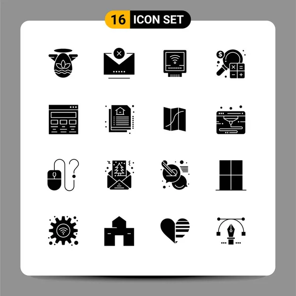 用于设计 会计可编辑向量设计元素的一组16个现代Ui图标符号 — 图库矢量图片