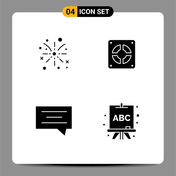 Mobile Interface Solid Glyph Set Pictograms Fire Work Chat Holiday — Stockový vektor
