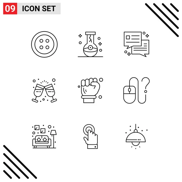 Mobile Interface Outline Set Pictograms Engineer Labour Hand Chat Party — Stockový vektor