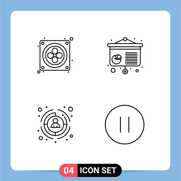 Set Commercial Filledline Flat Colors Pack Computer Target Chart Business — Stock Vector