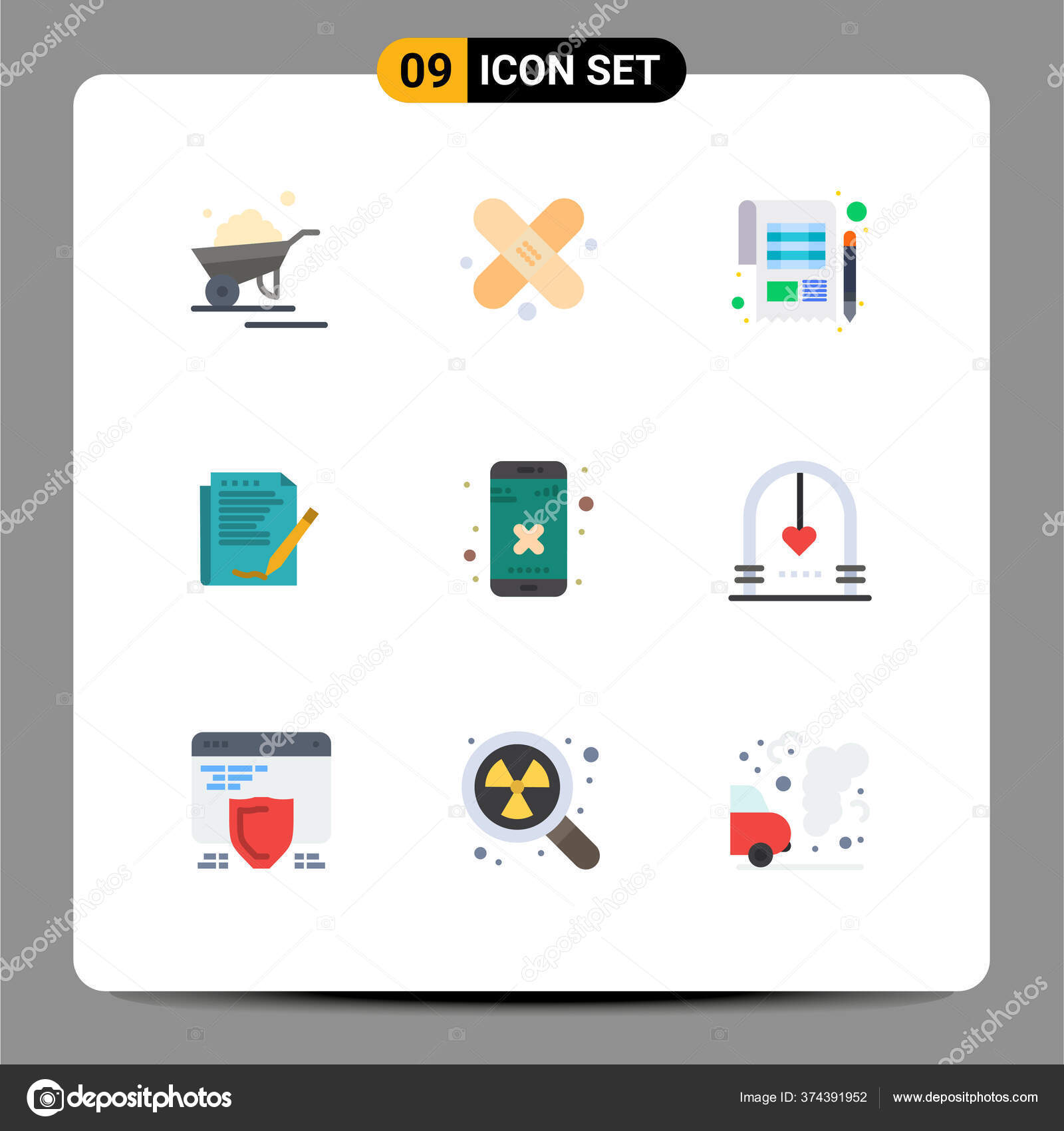 9 interface de usuário pacote de cores planas de sinais e símbolos