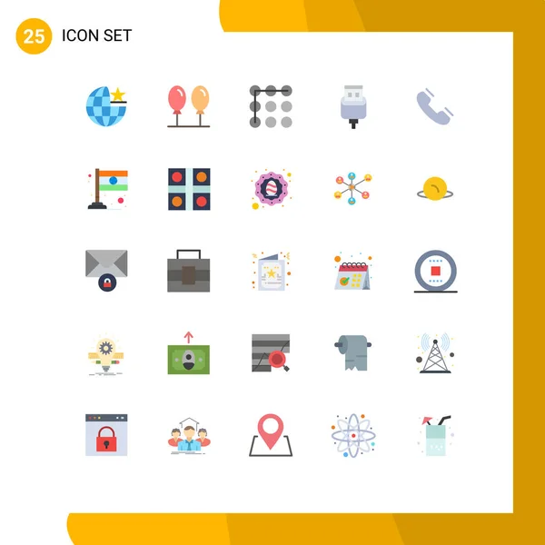 25现代标志和电话 联系人 连接器可编辑矢量设计元素符号的用户界面平面彩色包 — 图库矢量图片