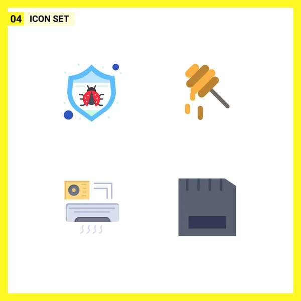 Modern Set Flat Icons Pictograph Protection Bug Honey Card Editable — Stock Vector