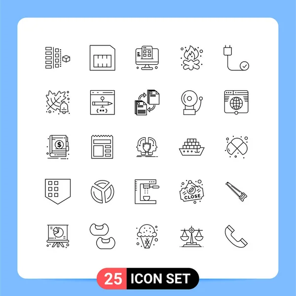 Stock Vector Icon Pack Signos Símbolos Línea Para Computadoras Fogata — Vector de stock