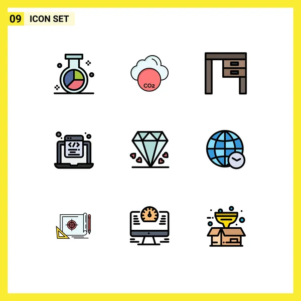 現代的な9種類のファイルラインフラットカラープログラミング Html コーディング インテリアの写真編集可能なベクトルデザイン要素 — ストックベクタ